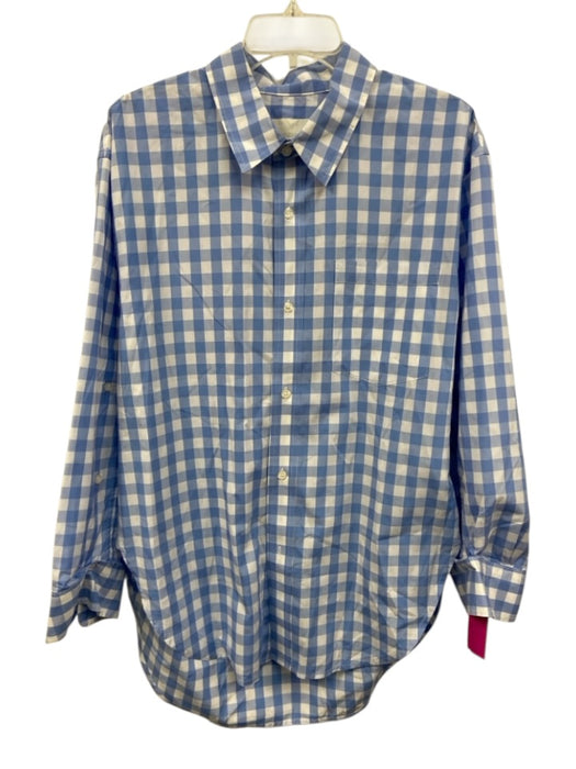 Citizens of Humanity Size S Blue & White Cotton Checkered Long Sleeve Top Blue & White / S