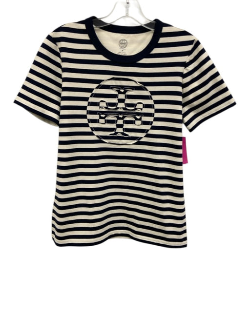 Tory Burch Size M Navy blue & Cream Cotton Stripe Logo short sleeve Top Navy blue & Cream / M