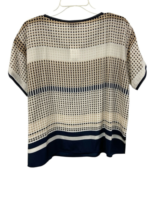 Vince Size S navy blue, white, tan Silk Geometric short sleeve Top navy blue, white, tan / S