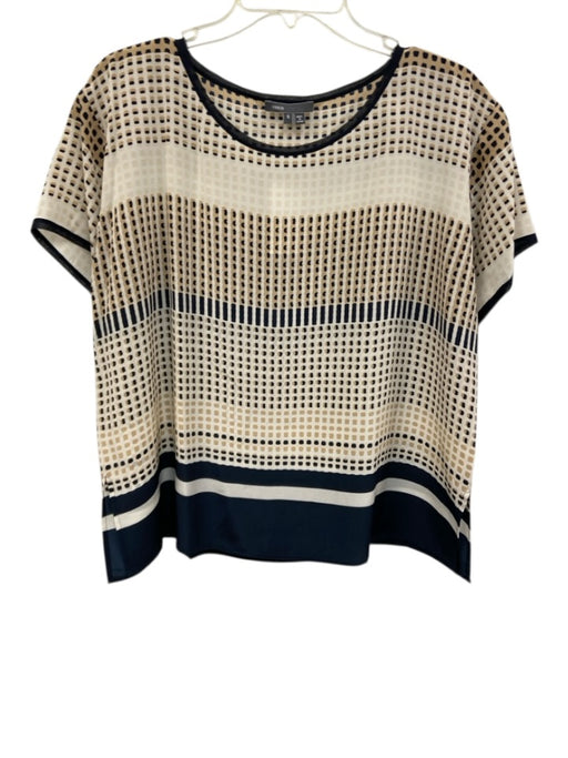 Vince Size S navy blue, white, tan Silk Geometric short sleeve Top navy blue, white, tan / S