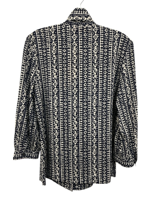 Tory Burch Size 8 Navy Blue & White Silk Blend Geometric Stripe Bow Top Navy Blue & White / 8