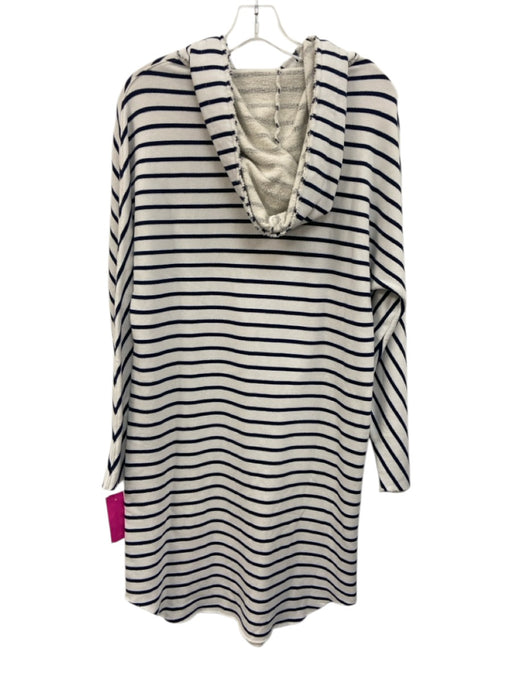 Frank & Eileen Size XS White & Navy Blue Cotton Stripe Raw Edge Hoodie Dress White & Navy Blue / XS