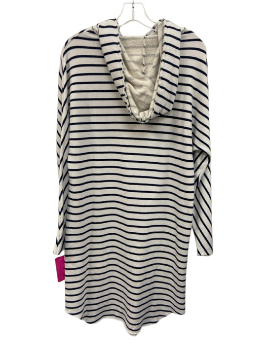 Frank & Eileen Size XS White & Navy Blue Cotton Stripe Raw Edge Hoodie Dress White & Navy Blue / XS
