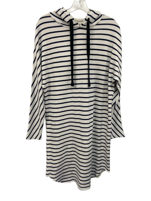 Frank & Eileen Size XS White & Navy Blue Cotton Stripe Raw Edge Hoodie Dress White & Navy Blue / XS