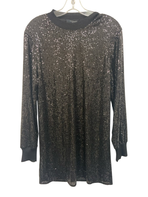 ALLSAINTS Size S Black Polyester Blend Semi Sheer Sequin Long Sleeve Mini Dress Black / S
