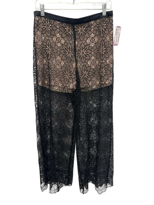 Elie Tahari Size 4 Black & Beige Polyester & Silk Lace Overlay Floral Pants Black & Beige / 4