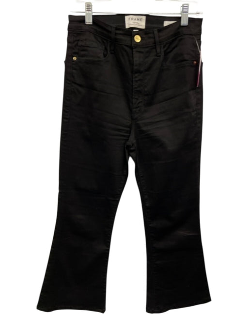 Frame Size 27 Black Cotton Blend Coated High Rise Crop Flare Flare Jeans Black / 27