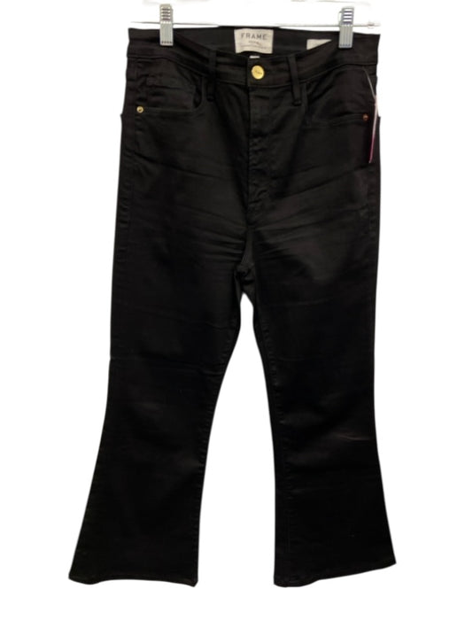 Frame Size 27 Black Cotton Blend Coated High Rise Crop Flare Flare Jeans Black / 27