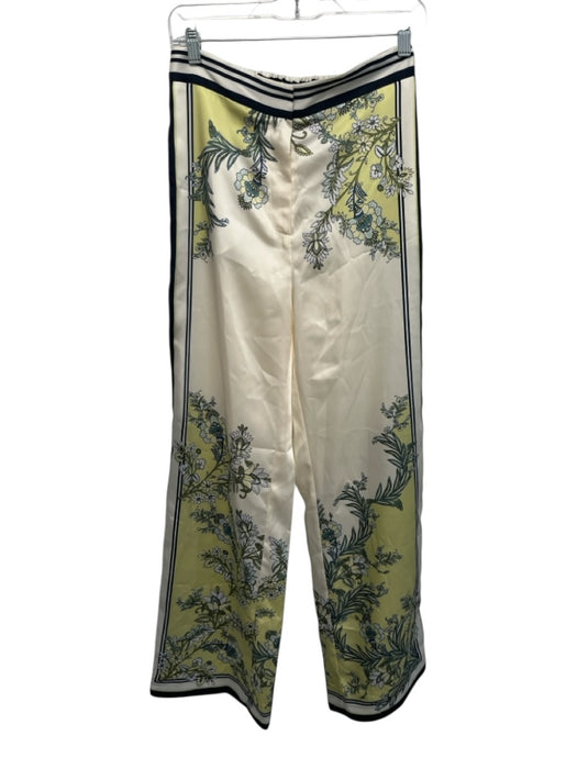 Veronica Beard Size 4 Cream, Green, Black Polyester Satin Botanical Pants Cream, Green, Black / 4