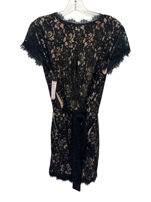 Diane Von Furstenberg Size 8 Black & Beige Rayon Blend Floral Tie Waist Romper Black & Beige / 8
