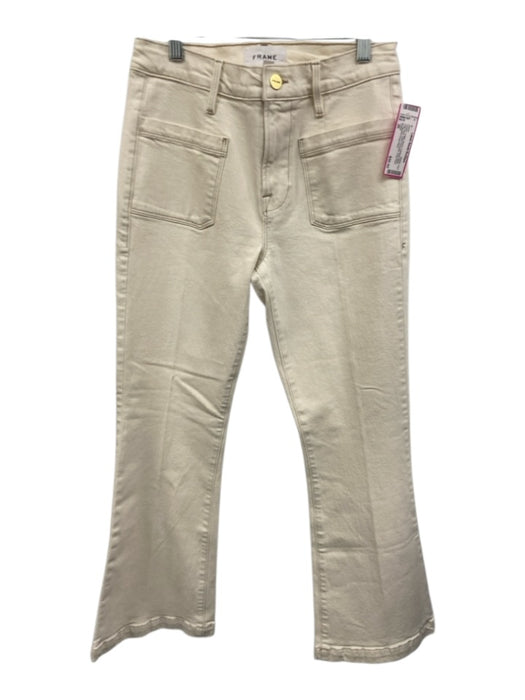 Frame Size 26 Cream Cotton Blend Contrast Stitch High Rise Patch Pockets Jeans Cream / 26