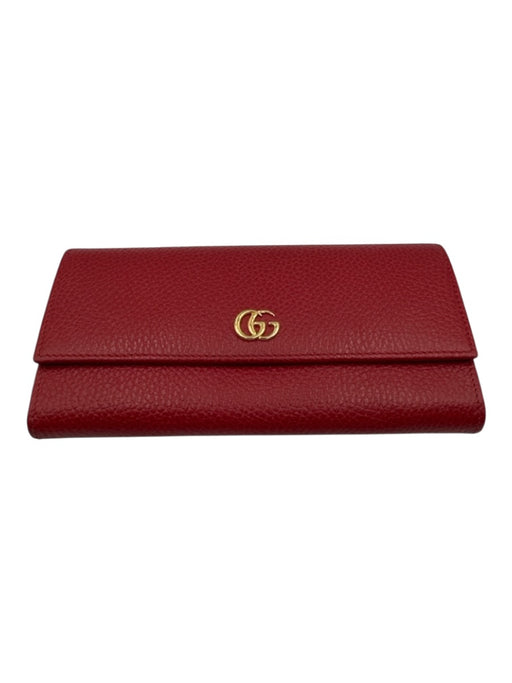 Gucci Red Calfskin Leather Gold Tone Hardware GG Logo Accordion Wallets Red