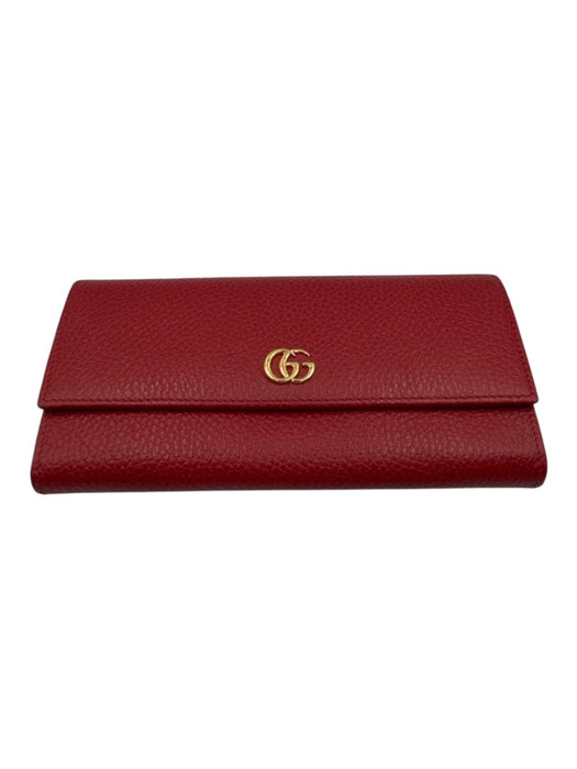 Gucci Red Calfskin Leather Gold Tone Hardware GG Logo Accordion Wallets Red