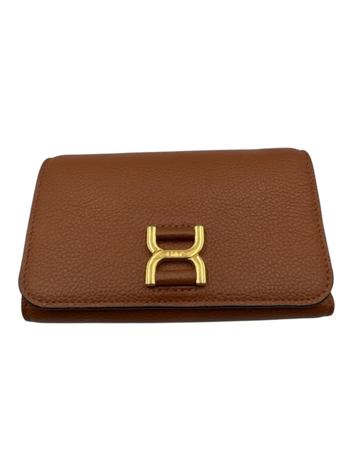 Chloe Brown & Tan Calfskin Leather Gold Tone Hardware Snap Closure Wallets Brown & Tan