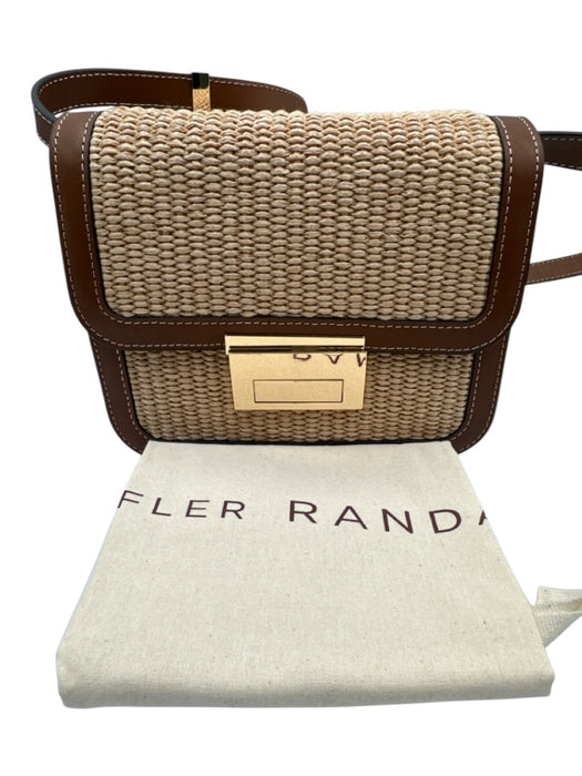Loeffler Randall Brown & Beige Leather & Straw Gold Tone Hardware Flap Bag Brown & Beige / S
