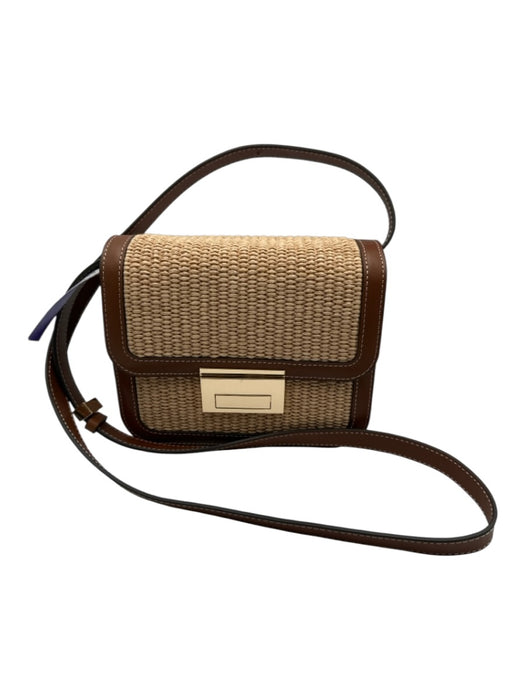 Loeffler Randall Brown & Beige Leather & Straw Gold Tone Hardware Flap Bag Brown & Beige / S