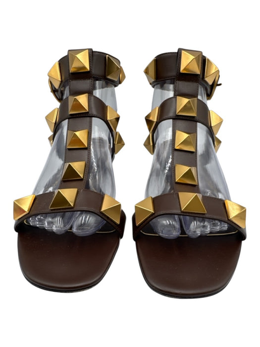 Valentino Shoe Size 38 Brown Leather Gold hardware Pyramid Studs Buckle Sandals Brown / 38
