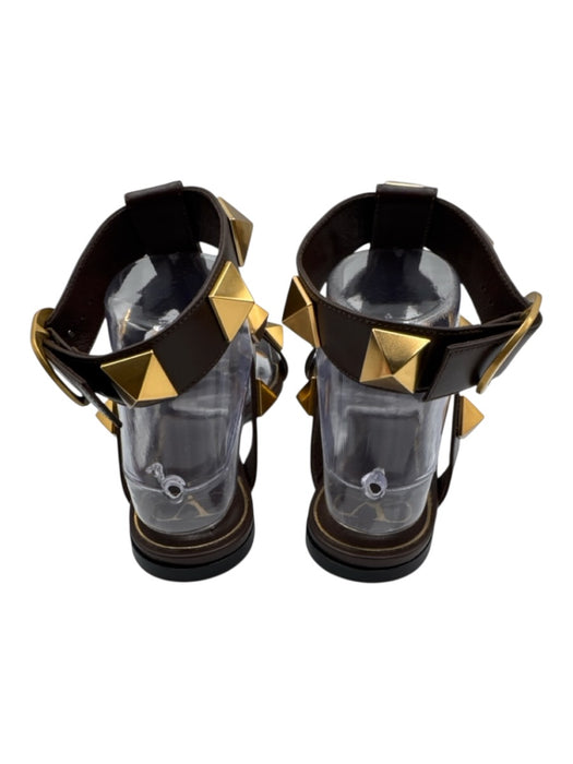 Valentino Shoe Size 38 Brown Leather Gold hardware Pyramid Studs Buckle Sandals Brown / 38