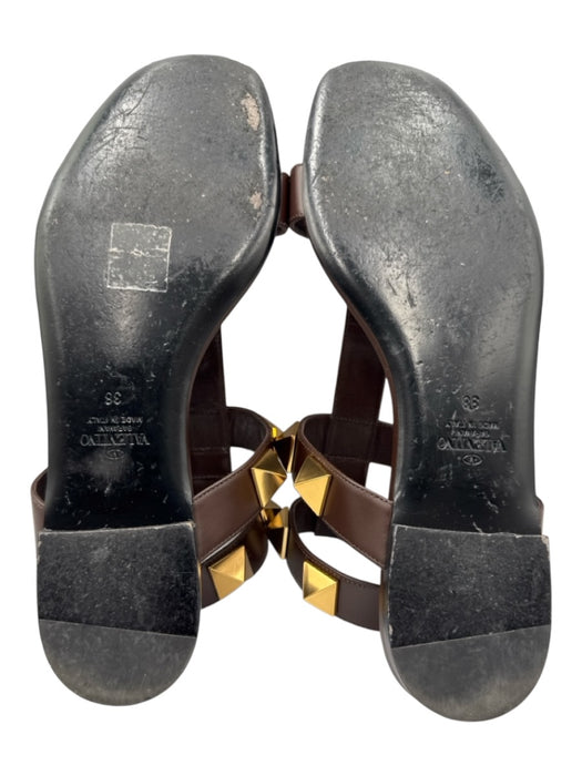 Valentino Shoe Size 38 Brown Leather Gold hardware Pyramid Studs Buckle Sandals Brown / 38