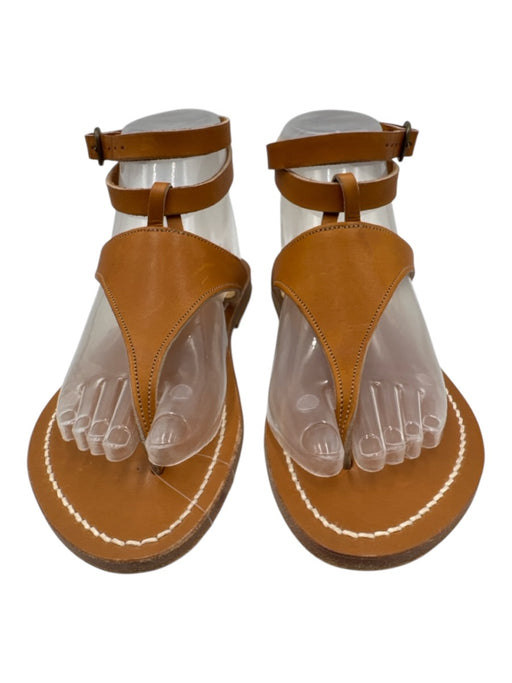 K Jacques Shoe Size 38 Tan Brown Leather Contrast Stitch Ankle Strap Sandals Tan Brown / 38