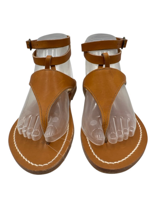 K Jacques Shoe Size 38 Tan Brown Leather Contrast Stitch Ankle Strap Sandals Tan Brown / 38