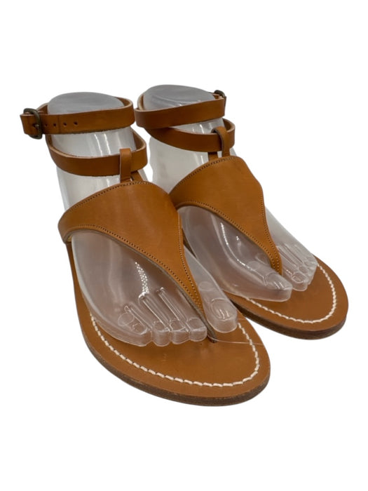 K Jacques Shoe Size 38 Tan Brown Leather Contrast Stitch Ankle Strap Sandals Tan Brown / 38