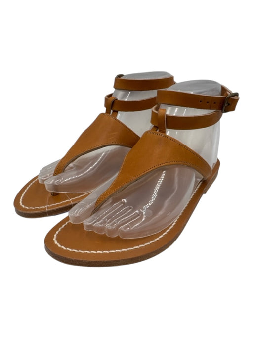 K Jacques Shoe Size 38 Tan Brown Leather Contrast Stitch Ankle Strap Sandals Tan Brown / 38
