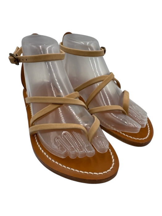K Jacques Shoe Size 38 Beige & Tan Leather Suede Strappy Flats Sandals Beige & Tan / 38