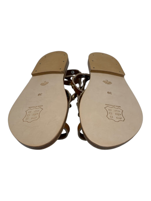 K Jacques Shoe Size 39 Tan Brown Leather Gold Studs Buckle Toe Strap Sandals Tan Brown / 39