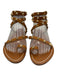 K Jacques Shoe Size 38 Brown Leather Gold Studs toe strap Ankle Wrap Sandals Brown / 38