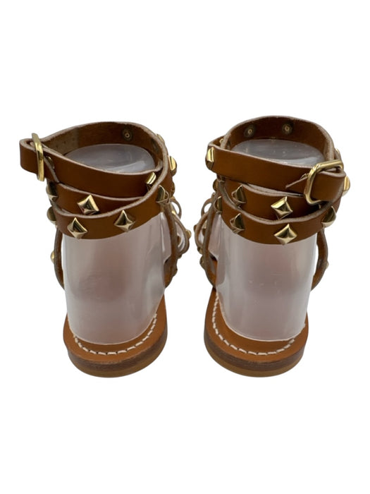 K Jacques Shoe Size 38 Brown Leather Gold Studs toe strap Ankle Wrap Sandals Brown / 38