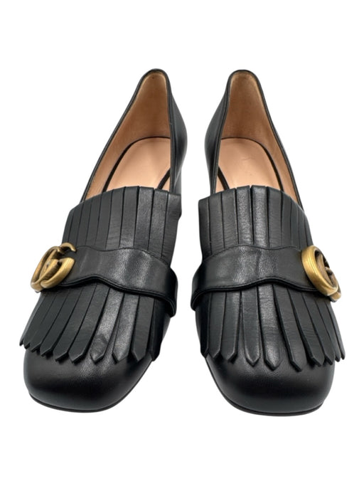 Gucci Shoe Size 39 Black Leather GG Logo Fringe Block heel Pumps Black / 39