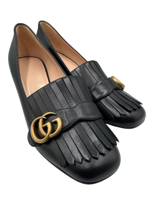 Gucci Shoe Size 39 Black Leather GG Logo Fringe Block heel Pumps Black / 39