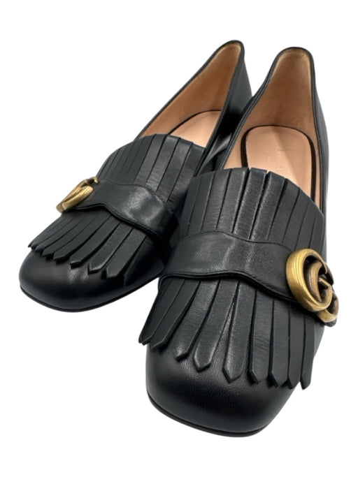 Gucci Shoe Size 39 Black Leather GG Logo Fringe Block heel Pumps Black / 39