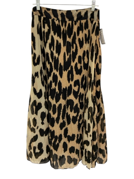 Ganni Size 42 Black & Tan Recycled Polyester Plisse Leopard Side Zip Maxi Skirt Black & Tan / 42