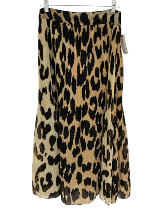 Ganni Size 42 Black & Tan Recycled Polyester Plisse Leopard Side Zip Maxi Skirt Black & Tan / 42