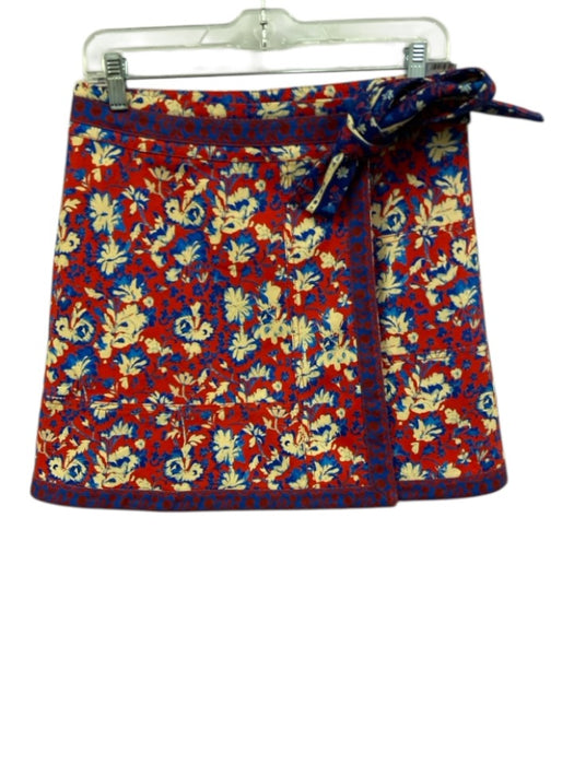 Hunter Bell Size 6 red, blue, beige Cotton Twill Floral Wrap Above Knee Skirt red, blue, beige / 6