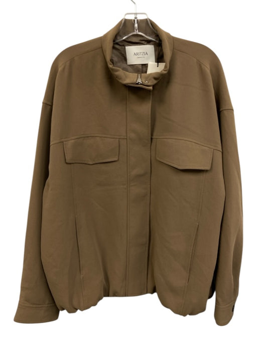 Aritzia Size L Tan Polyester Cupro Lining Bomber Front Zip Jacket Tan / L