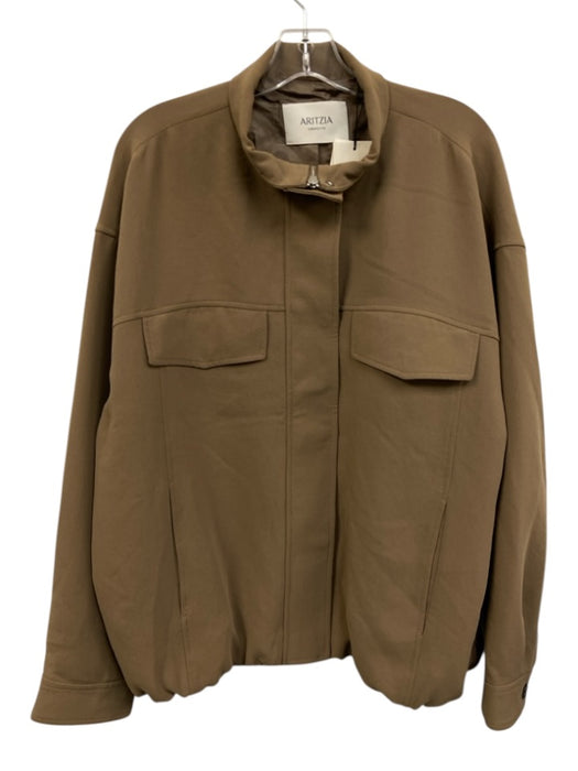 Aritzia Size L Tan Polyester Cupro Lining Bomber Front Zip Jacket Tan / L