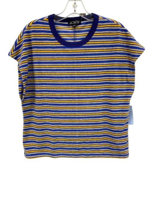 J. Crew Size L Blue & Yellow Cotton Blend Cap Sleeve Striped Top Blue & Yellow / L