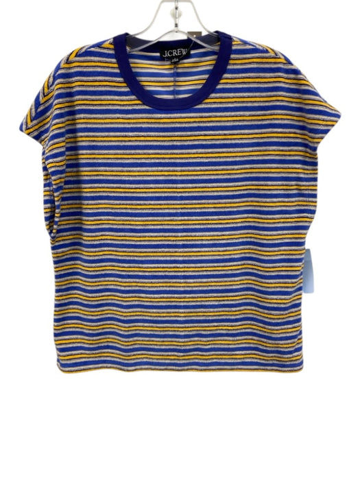 J. Crew Size L Blue & Yellow Cotton Blend Cap Sleeve Striped Top Blue & Yellow / L