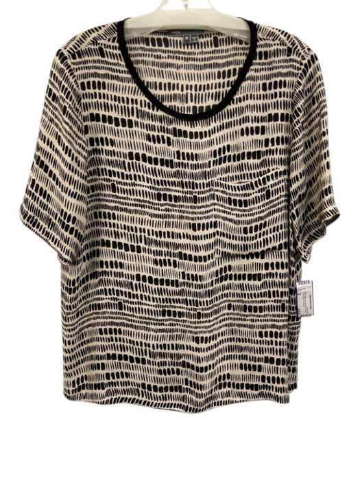 Vince Size M Black & Beige Silk Short Sleeve Patch Pocket Abstract Top Black & Beige / M
