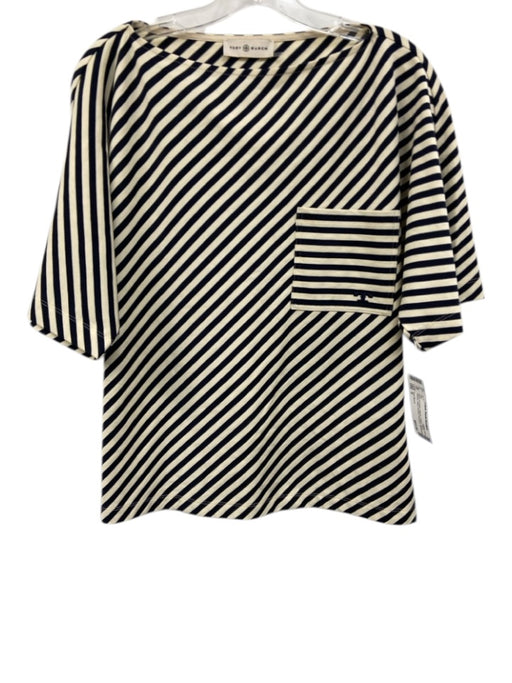 Tory Burch Size S striped Cotton Short Sleeve Patch Pocket Oversize Top striped / S
