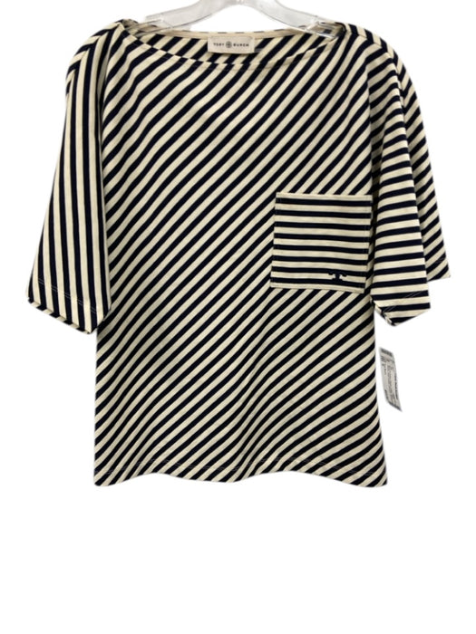 Tory Burch Size S striped Cotton Short Sleeve Patch Pocket Oversize Top striped / S
