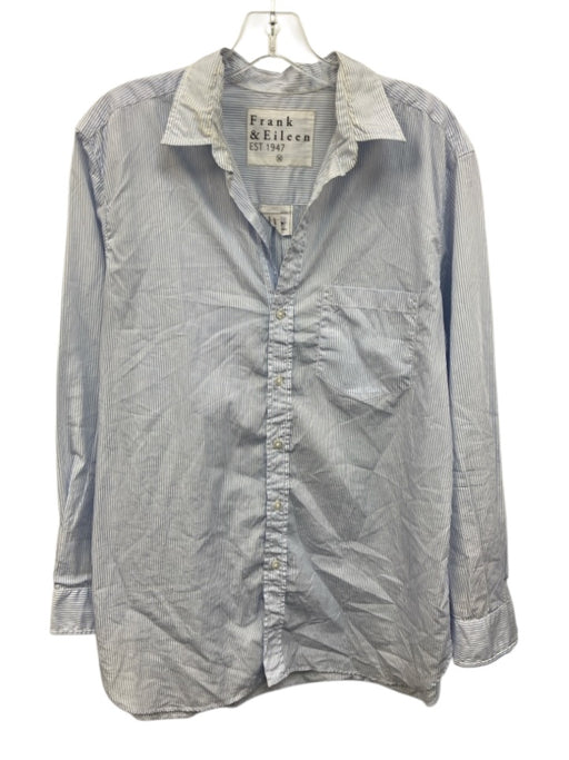 Frank & Eileen Size M White & Blue Cotton Long Sleeve Button Up & Collar Top White & Blue / M