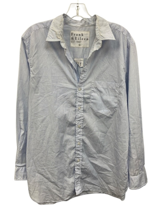 Frank & Eileen Size M White & Blue Cotton Long Sleeve Button Up & Collar Top White & Blue / M