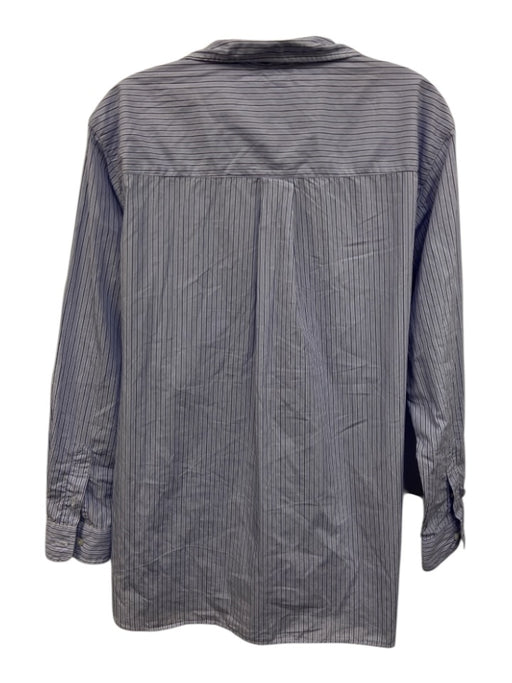Frank & Eileen Size M Blue & White Cotton Long Sleeve Striped Patch Pocket Top Blue & White / M