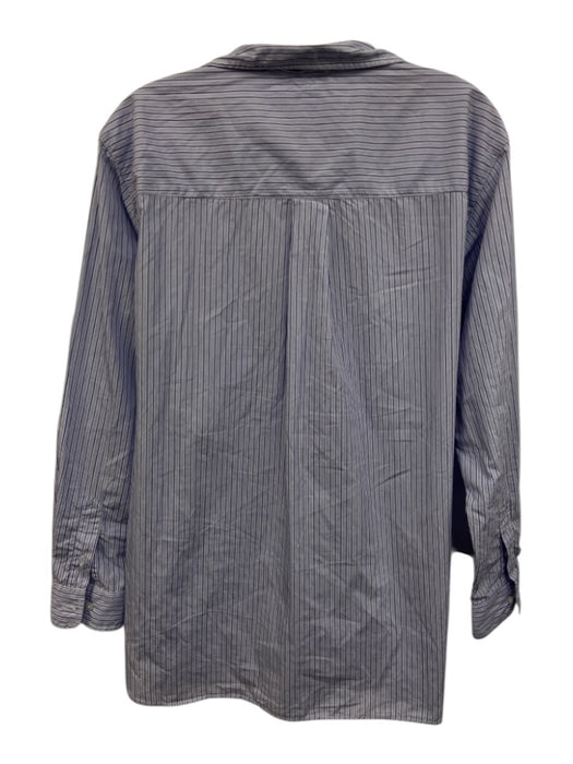 Frank & Eileen Size M Blue & White Cotton Long Sleeve Striped Patch Pocket Top Blue & White / M