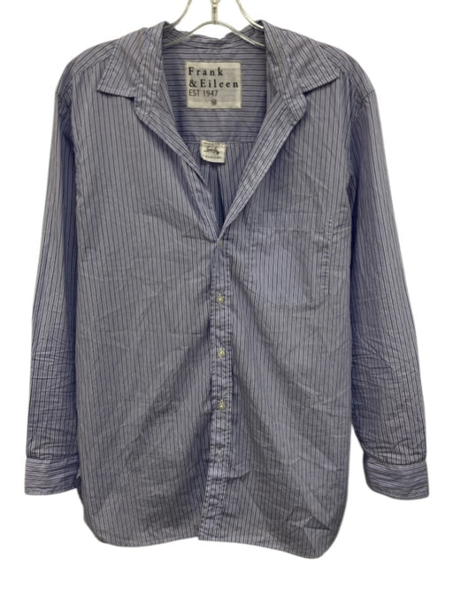 Frank & Eileen Size M Blue & White Cotton Long Sleeve Striped Patch Pocket Top Blue & White / M
