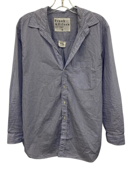 Frank & Eileen Size M Blue & White Cotton Long Sleeve Striped Patch Pocket Top Blue & White / M